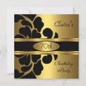 70e verjaardag Gold Black Floral Invite Kaart (Voorkant)