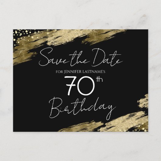 70e verjaardag Gold Black Save the Date Briefkaart (Voorkant)