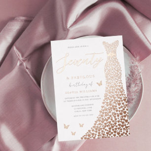 70e verjaardag Gold Dress Fabulous Folie Uitnodiging