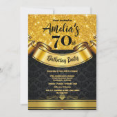 70e verjaardag Gold Glitter-Black Elegant Kaart (Voorkant)