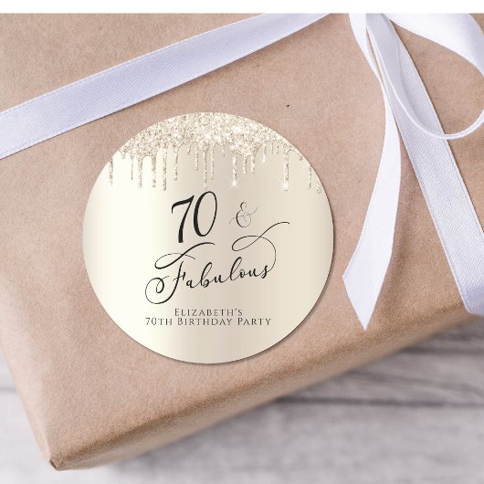70e verjaardag Gold Glitter Ronde Sticker