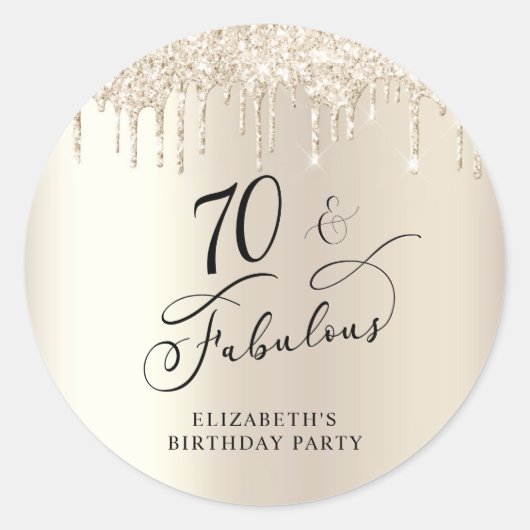 70e verjaardag Gold Glitter Ronde Sticker (Voorkant)