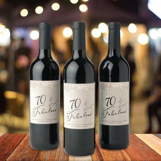 70e verjaardag Gold Glitter Wijn Etiket