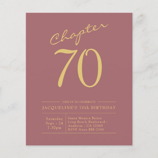 70e verjaardag Gold Pink Budget Uitnodiging Flyer (Voorkant)
