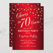 70e verjaardag - Gold Red Kaart (Voorkant / Achterkant)