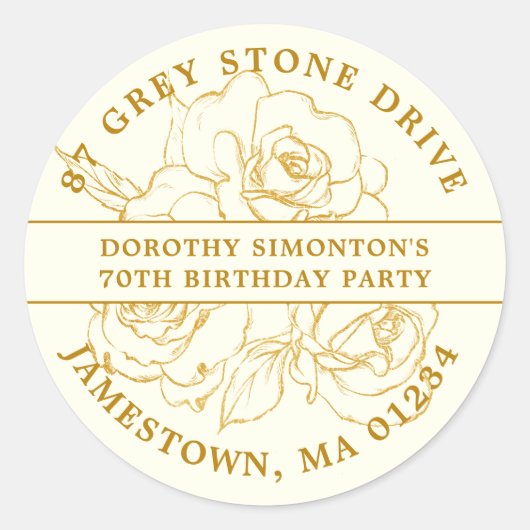 70e verjaardag Gold Roos retour adreslabel Ronde Sticker (Voorkant)