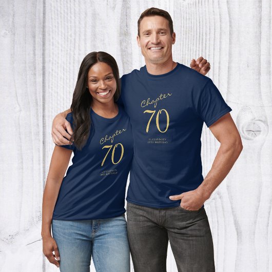 70e verjaardag Gold Script Blue T-shirt