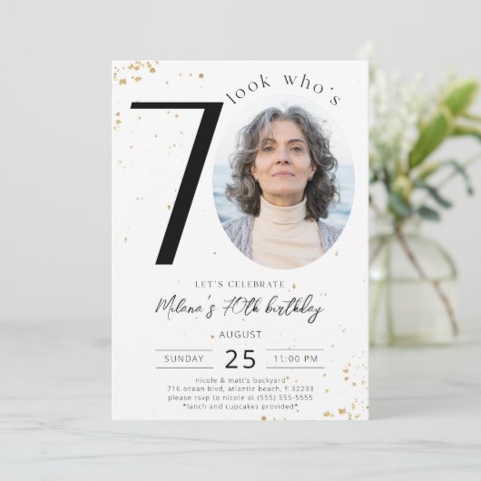 70e verjaardag Gold-uitnodiging met foto Kaart (Staand voorkant)