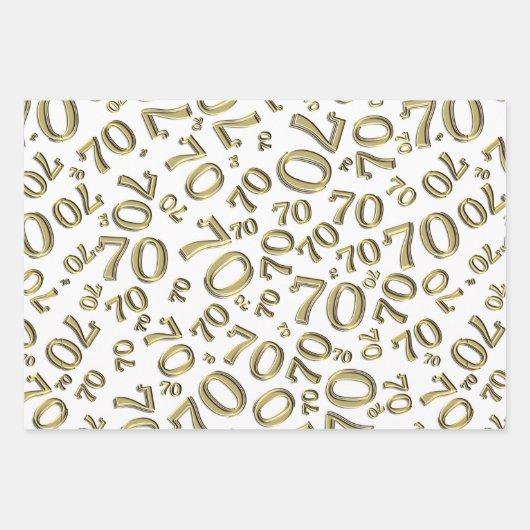 70e verjaardag Gold & White Number Pattern 70 Inpakpapier Vel (Voorkant)