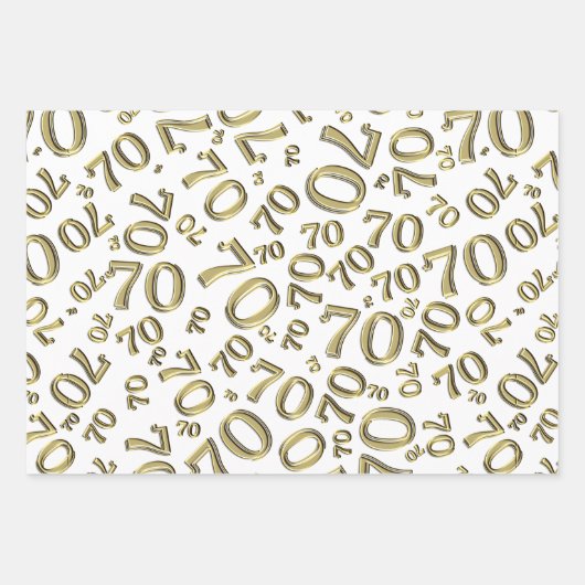 70e verjaardag Gold/White Random Number Pattern 70 Inpakpapier Vel (Voorkant 2)