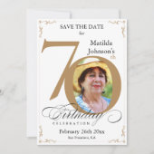 70e verjaardag Gold White Save the Date Custom Kaart (Voorkant)