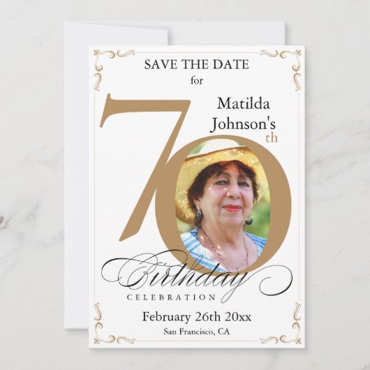 70e verjaardag Gold White Save the Date Custom Kaart (Voorkant)