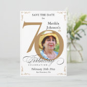 70e verjaardag Gold White Save the Date Custom Kaart (Staand voorkant)
