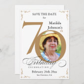 70e verjaardag Gold White Save the Date Custom Kaart (Voorkant / Achterkant)