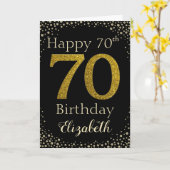70e verjaardag Golden Glitter Kaart (Gele Bloem)
