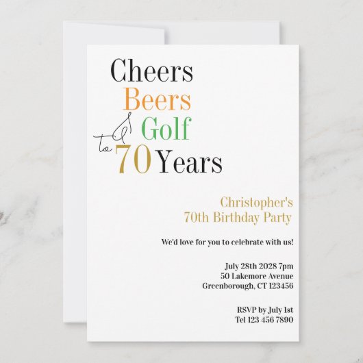 70e verjaardag Golf Cheers Beers Minimal Party Kaart (Voorkant)
