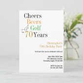 70e verjaardag Golf Cheers Beers Minimal Party Kaart (Staand voorkant)