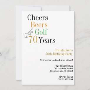 70e verjaardag Golf Cheers Beers Minimal Party Kaart