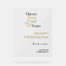 70e verjaardag Golf Cheers Beers Party Welkom Acryl Bord