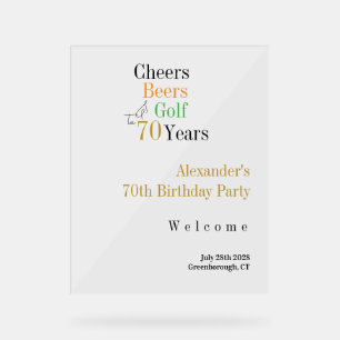 70e verjaardag Golf Cheers Beers Party Welkom Acryl Bord