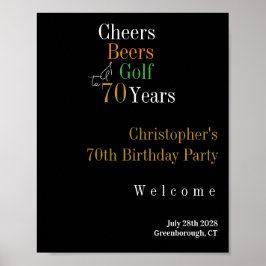 70e verjaardag Golf Cheers Beers Welkom Teken Poster