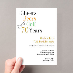 70e verjaardag Golf Cheers Bieren Minimaal Feest Acryl Uitnodigingen
