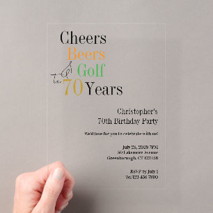 70e verjaardag Golf Cheers Bieren Minimaal Feest Acryl Uitnodigingen