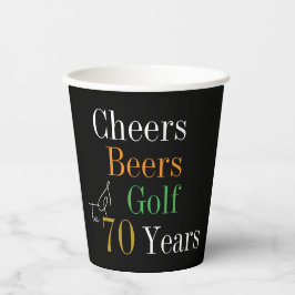 70e verjaardag Golf Proost Beers Zwart Goud Party Papieren Bekers
