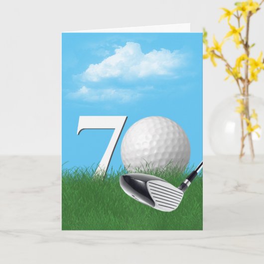 70e verjaardag golfbal in gras kaart (Gele Bloem)