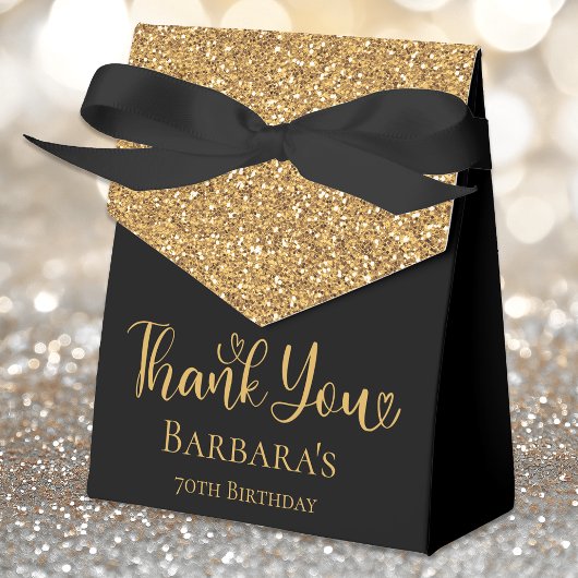 70e Verjaardag Goud Glitter Zwart Dank U Bedankdoosjes