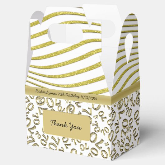 70e verjaardag Goud/Wit Getal Patroon Bedankdoosjes (Geopend)
