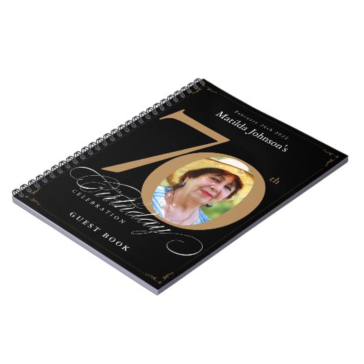 70e verjaardag Goud Zwart Elegant Script Gastenboe Notitieboek (Linkerzijde)