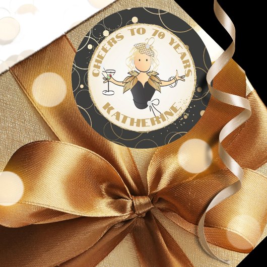 70e Verjaardag Goud Zwart Grappig Cartoon Chic Cla Ronde Sticker