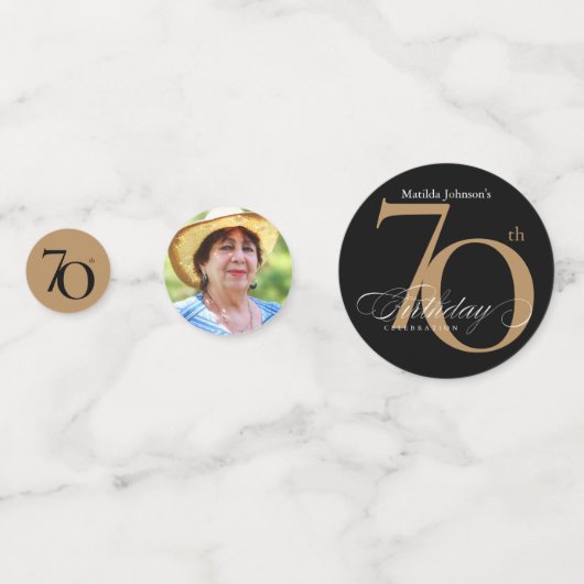 70e verjaardag Goud Zwart Kalligrafie Elegante fot Confetti (Achterkanten)