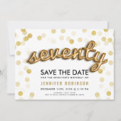 70e verjaardag goudballonnen glitter sparen de dat kaart (Voorkant)