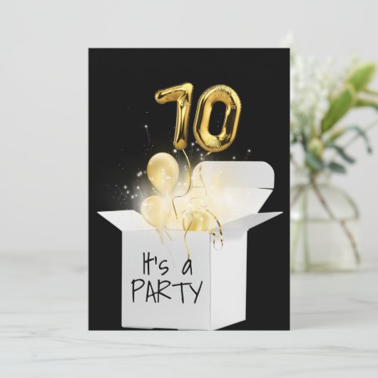 70e verjaardag goudballonnen in witte doos kaart (Staand voorkant)