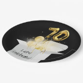 70e verjaardag goudballonnen in witte doos papieren bordje (Gekanteld)