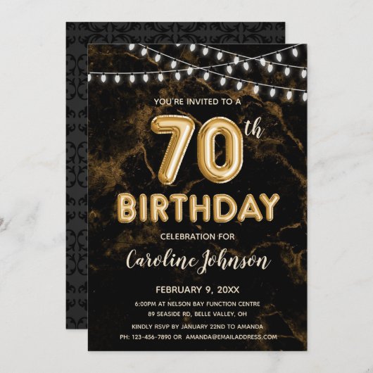 70e verjaardag Gouden Ballon Verjaardag Uitnodigin Kaart (Voorkant / Achterkant)