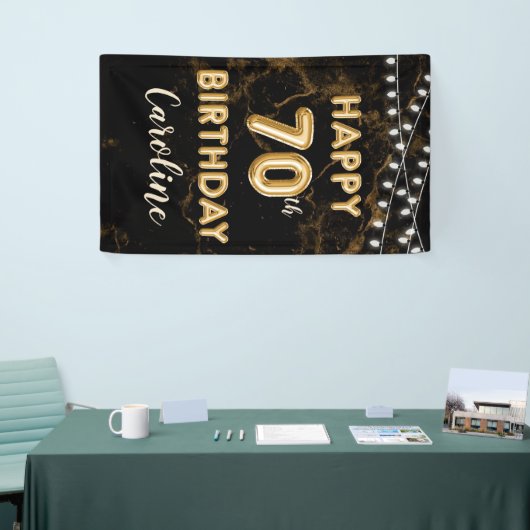 70e verjaardag Gouden ballonverlichting Zwart Verj Spandoek (Beurs)