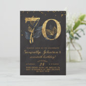 70e verjaardag gouden bloemen uitnodiging (Staand voorkant)