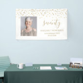 70e verjaardag Gouden Confetti Driehoeken Foto wit Spandoek (Beurs)