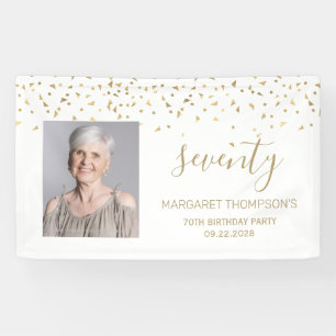 70e verjaardag Gouden Confetti Driehoeken Foto wit Spandoek