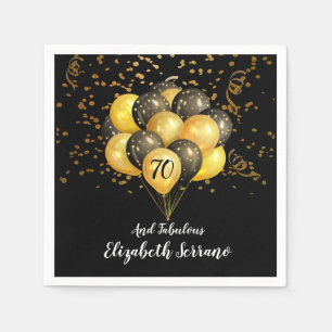 70e verjaardag Gouden en zwarte ballonnen Glitter Servet