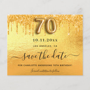 70e verjaardag gouden glitter budget save the date flyer