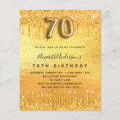 70e verjaardag gouden glitter budgetuitnodiging flyer (Voorkant)