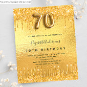 70e verjaardag gouden glitter budgetuitnodiging flyer