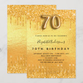70e verjaardag gouden glitter druppels kaart (Voorkant / Achterkant)