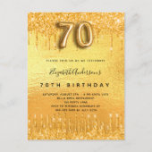 70e verjaardag gouden glitter druppels uitnodiging briefkaart (Voorkant)