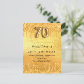 70e verjaardag gouden glitter druppels uitnodiging briefkaart (Staand voorkant)