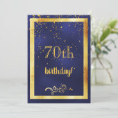 70e verjaardag gouden lijst blauw kaart (Staand voorkant)